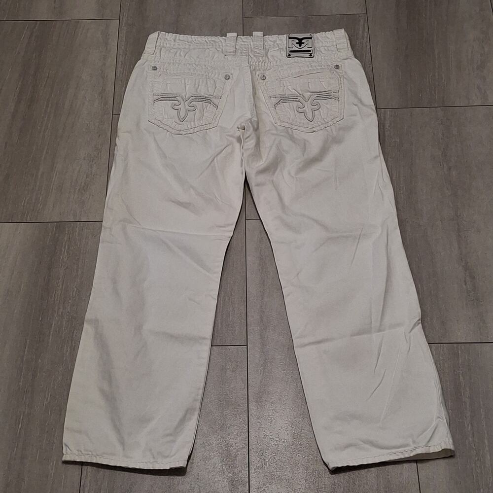 Rock Revival Wales Straight Jeans Mens 33x30 White Denim Cowboy Biker USA